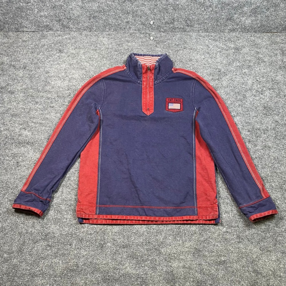 FatFace The Airlie Mens Medium Navy Red Quarter Zip Pique Cotton Sweatshirt